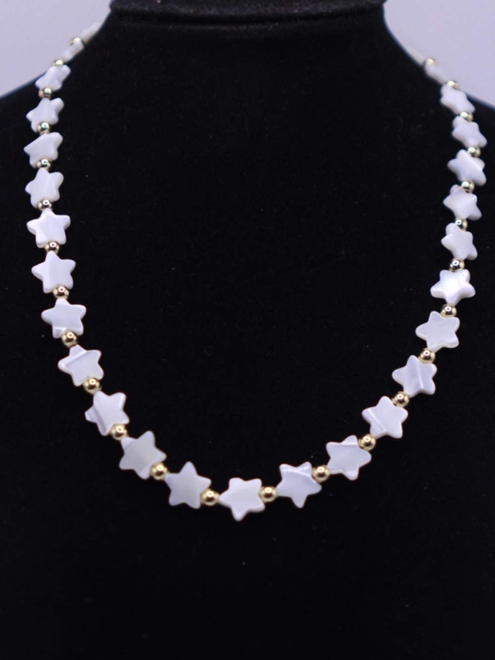 MOP Star Bead Necklace with Gold tone Accent - 20”